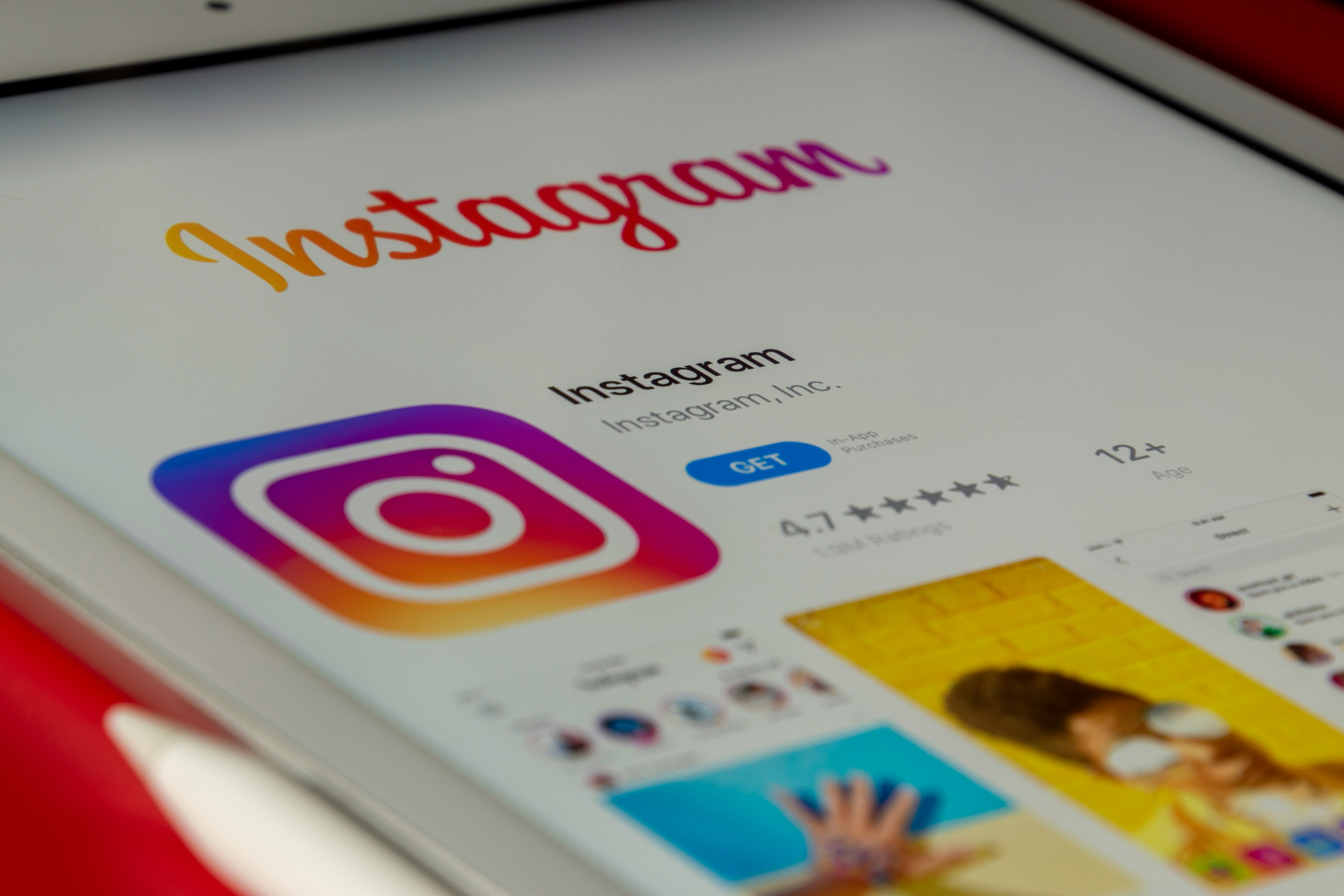 Close up image of Instagram download app screen.